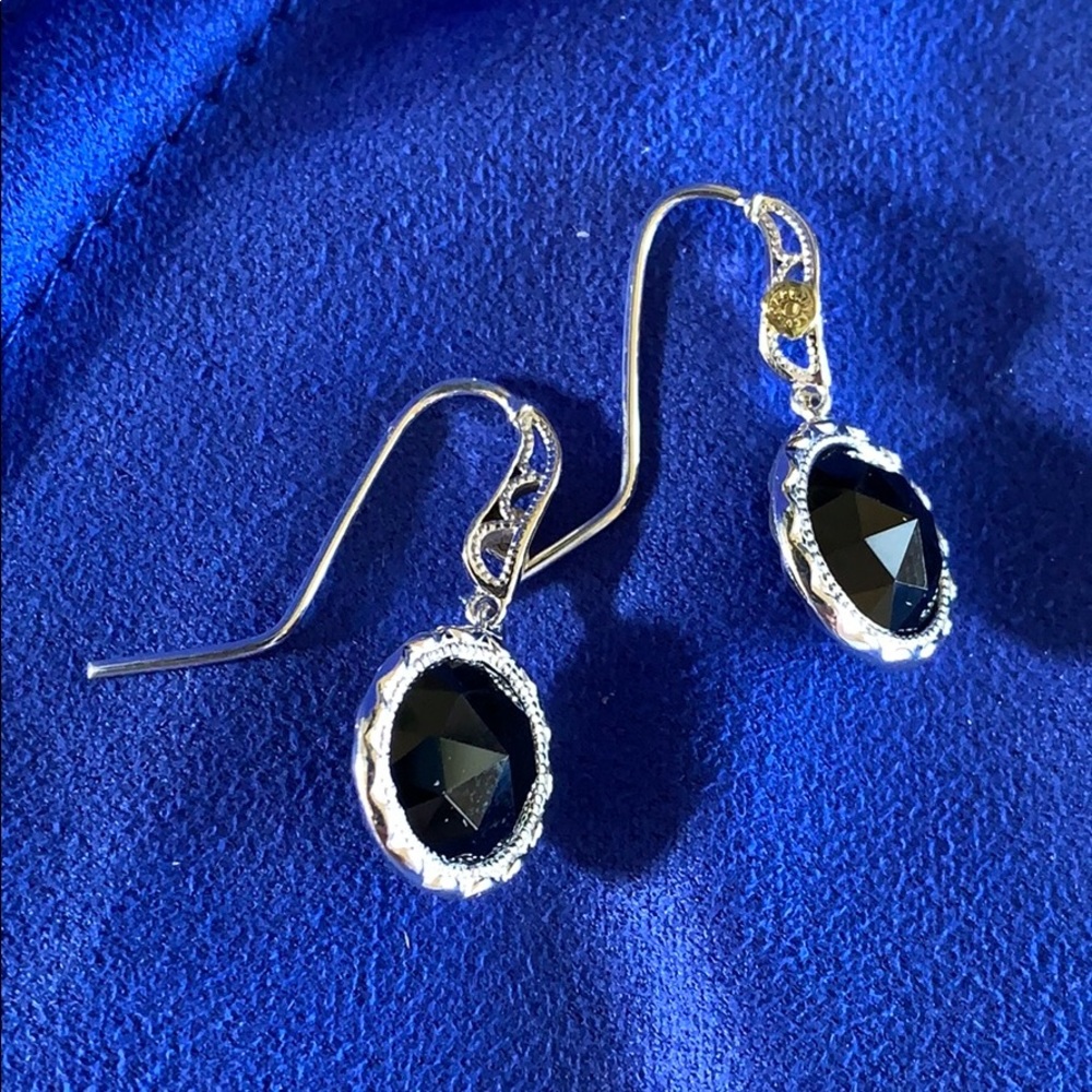 Tacori Black Onyx dangle earrings French hook NEW - Picture 2 of 6